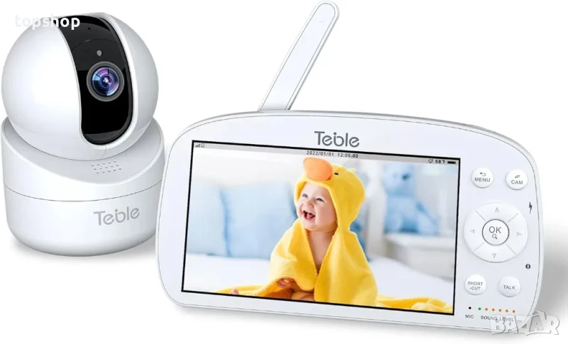 Бебефон Teble с камера и нощно виждане, 5,5” HD видео, 5000mAh, 2-посочно аудио, VOX, 300M обхват., снимка 1