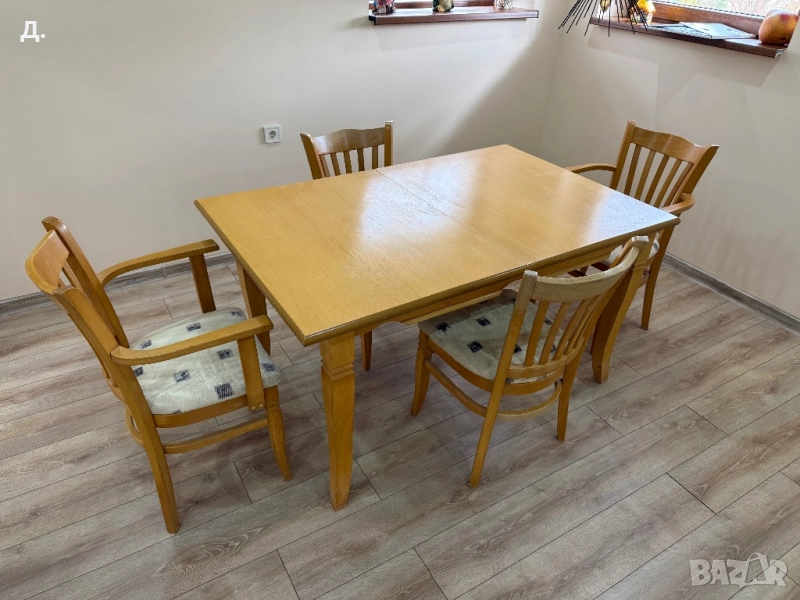 Трапезна разстегателна маса бук със столове, снимка 1