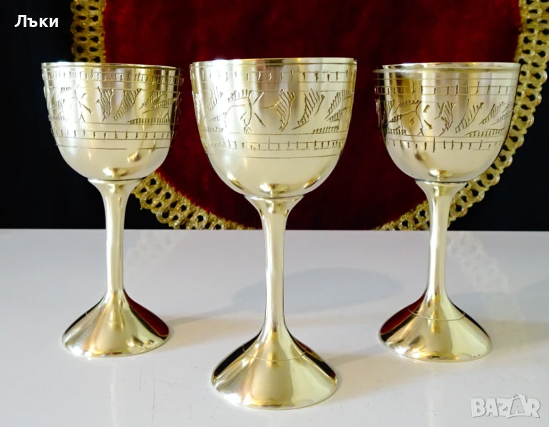  Бронзови чаши за ракия 100 мл.,гравирани. , снимка 1