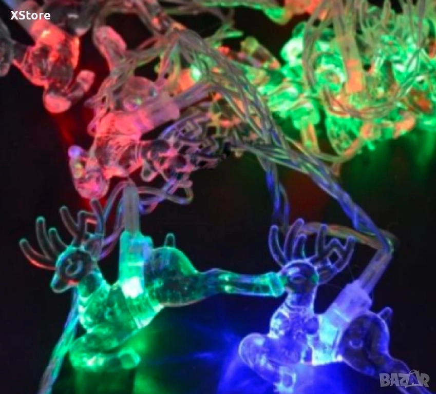 Многоцветни коледни LED лампички с еленчета с щепсел , снимка 1