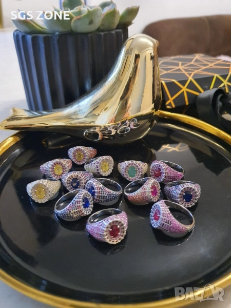 Стилен пръстен със САПФИРИ от сребро 925 проба, произведен в Тайланд, снимка 1