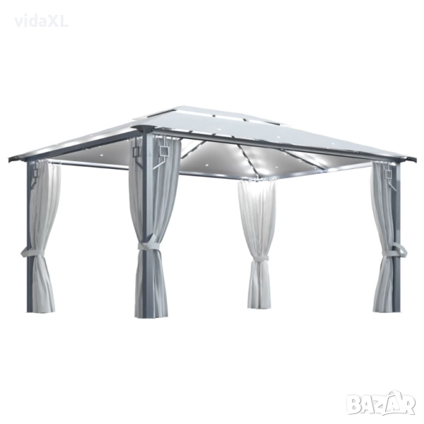 vidaXL Шатра със завеси и LED светещи стрингове 4x3 м кремава алуминий(SKU:3070335), снимка 1