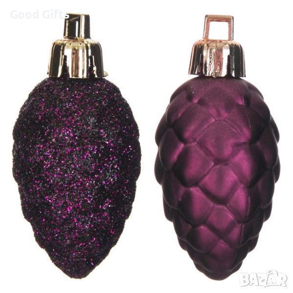 12 броя Комплект Лилави коледни шишарки, 5см, снимка 1