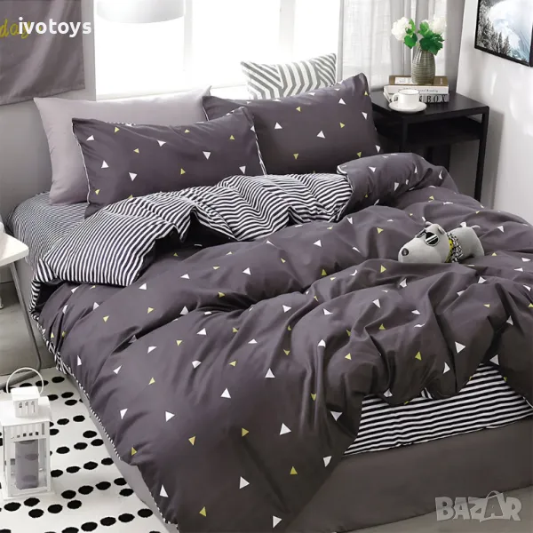 Двулицево спално бельо с ластик (размер за приста), 4 части - Модел WS17000, снимка 1