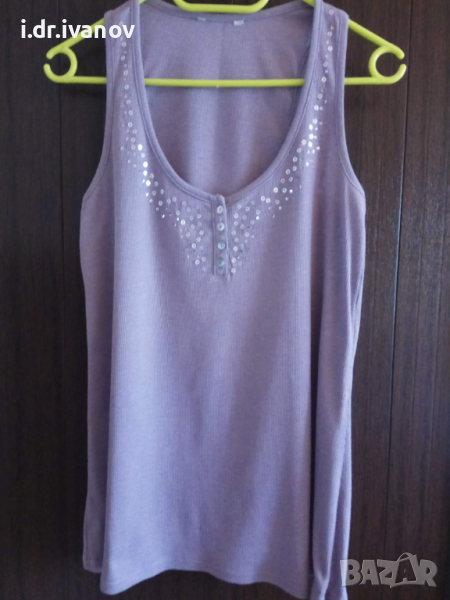 Памучен спортен потник рипс с паети, снимка 1