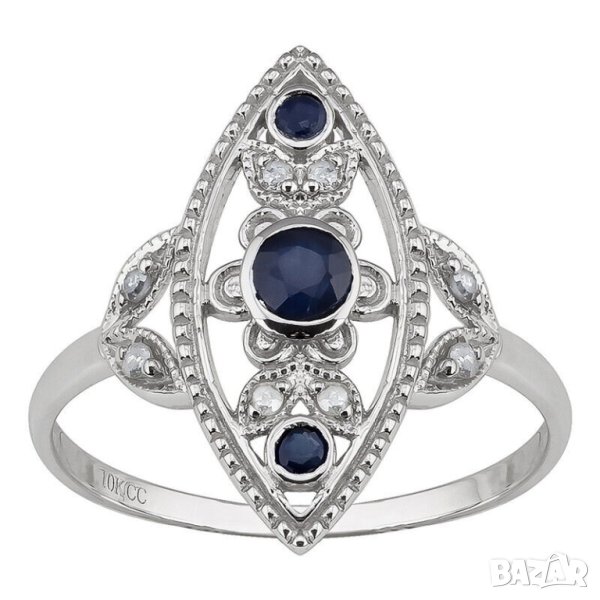 Пръстен със сини циркони, посребрен, снимка 1