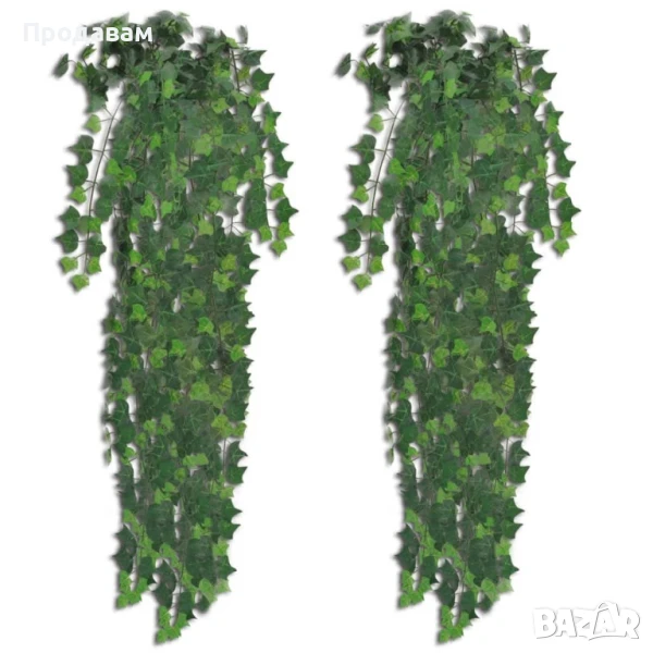 Изкуствени храсти бръшлян, 4 бр, зелени, 90 см Вид на растението: Бръшлян Материал на стеблата: Плас, снимка 1