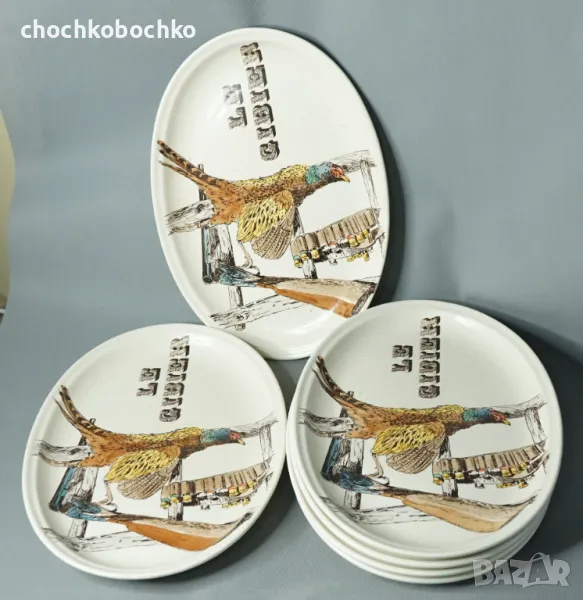 Le Gibier Комплект 6 бр. Стари френски порцеланови чинии ловни сцени, снимка 1