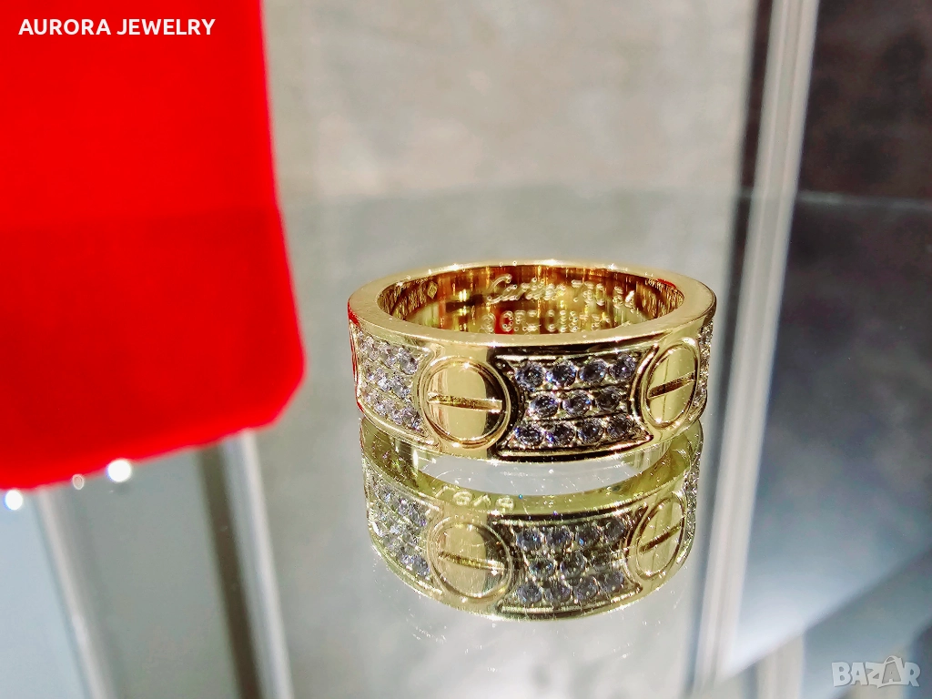 CARTIER Love Band Gold Classic Model Paved Diamonds Пръстен, снимка 1