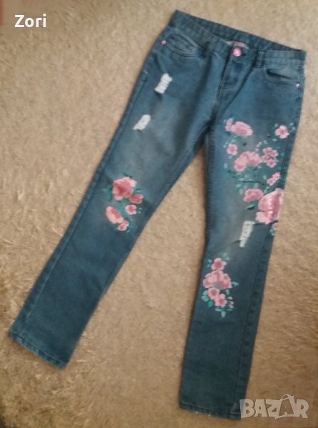 УНИКАЛНИ рисувани дамски дънки с накъсан ефект, снимка 1