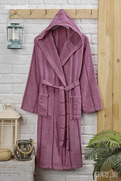 Памучен халат за баня с качулка, снимка 1