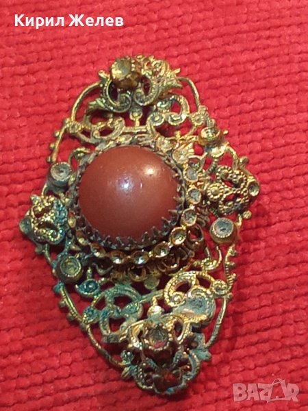 ПРЕКРАСНА СТАРИННА ФИЛИГРАННА БРОНЗОВА ПОЗЛАТЕНА АР НУВО РЕТРО БРОШКА МАЙСТОРСКА ИЗРАБОТКА 31393, снимка 1