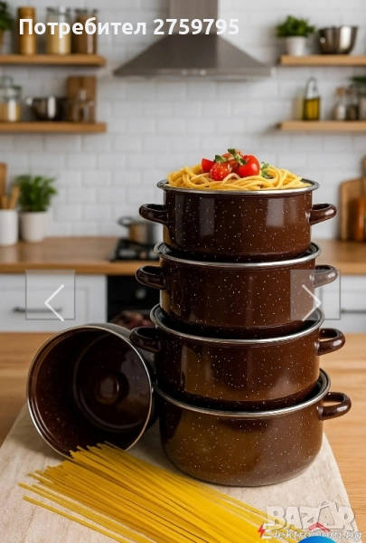 НОВО.Комплект 5 броя тенджери, със 5 бр стъклени капаци Висококачествена изработка,Кафяв ., снимка 1