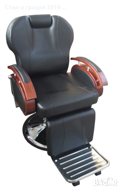 Бръснарски стол Apolo - черно и черно с оранжево, снимка 1