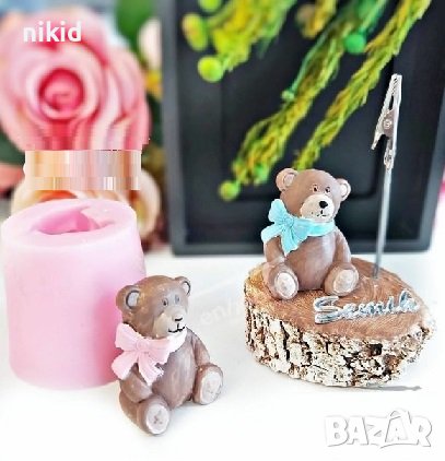 3d мече мечок с панделка настрани цилиндър силиконов молд форма за свещ сапун шоколад фондан декор, снимка 1