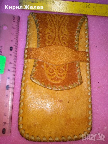 СТАР КОЖЕН КАЛЪФ За ОЧИЛА ЕСТЕСТВЕНА КОЖА КРАСИВА ОРНАМЕНТИКА КАЛЪФЧЕ РЪЧНА МАЙСТОРСКА РАБОТА 42897, снимка 1