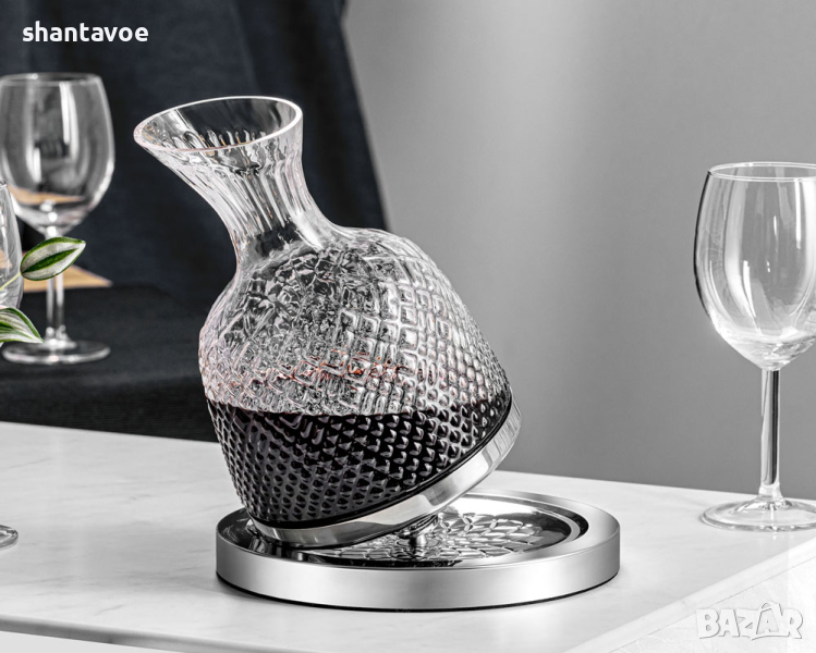 Кристален въртящ се декантер за вино със стойка , снимка 1