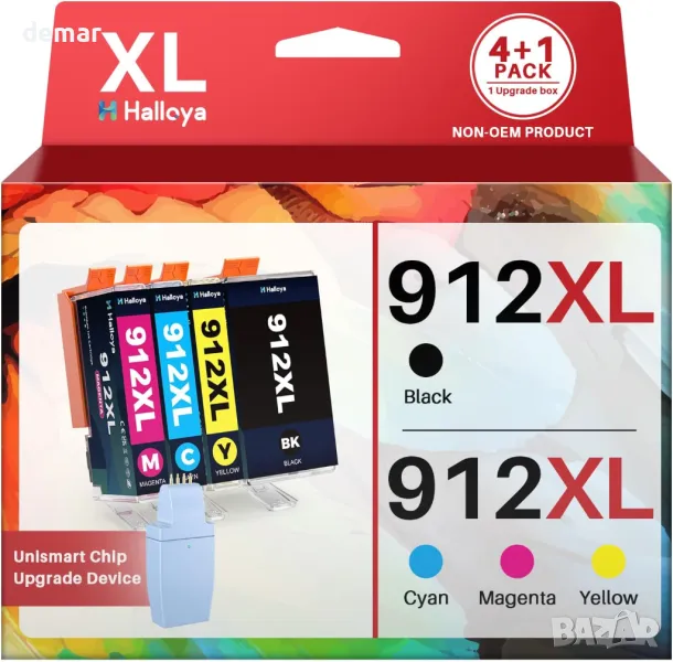 Halloya 912XL мастилени касети за HP 912 XL за OfficeJet 8010 и OfficeJet Pro 8022 (4 касети), снимка 1