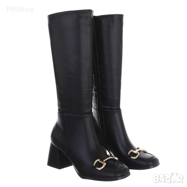 Класически дамски ботуши в черно, еко кожа, снимка 1