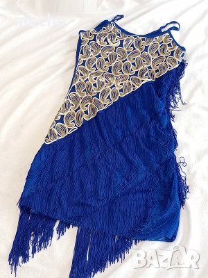 Рокля с ресни – синя с  ресни по диагонал, снимка 1
