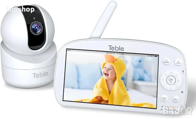 Бебефон Teble с камера и нощно виждане, 5,5” HD видео, 5000mAh, 2-посочно аудио, VOX, 300M обхват.
