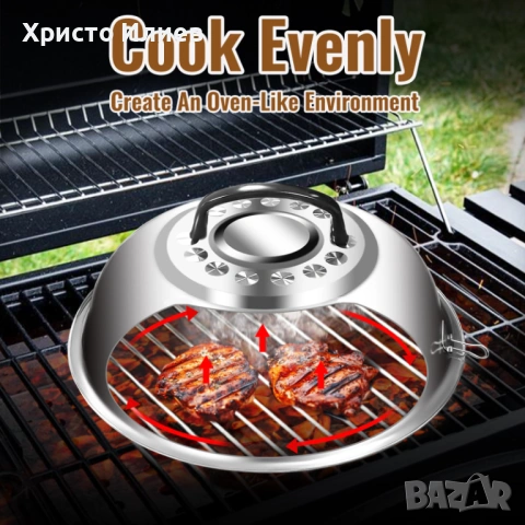 Комплект аксесоари за грил BBQ преса за бургери шпатула купол силиконова ръкавица, снимка 4 - Други стоки за дома - 53558459