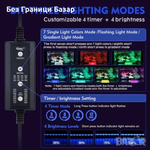 Нов hygger LED аератор за аквариум въздушна стена мехурчета RGB светлина таймер, снимка 4 - Оборудване за аквариуми - 56209273