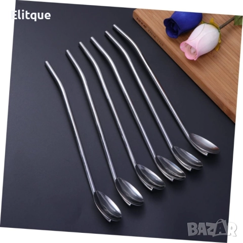 Комплект от 6 броя метални лъжици със сламки 2в1 + ПОДАРЪК ЧЕТКА  -  ПРОМОЦИЯ -, снимка 7 - Други - 52903157