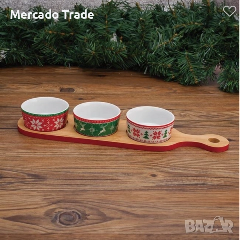 Коледни керамични купи Mercado Trade, Бамбукова основа във форма на елха, снимка 4 - Аксесоари за кухня - 52471648