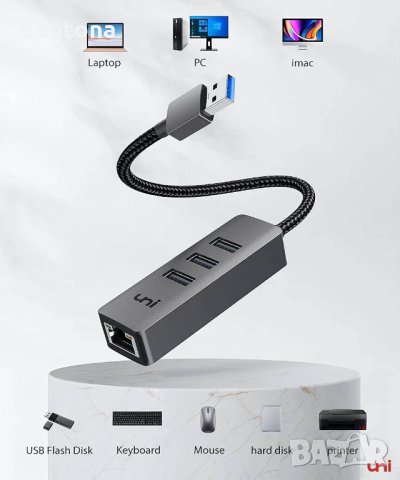 uNi USB  към Gigabit Ethernet адаптер, HUB 3 x USB 3.0, снимка 6 - Мрежови адаптери - 34211200