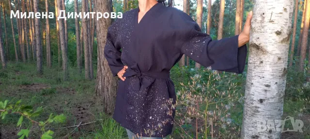 Ръчно рисувано ленено кимоно , снимка 8 - Сака - 48883086