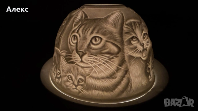 Разкошен чаен свещник, котенца–Фин порцелан!, снимка 3 - Сервизи - 53057546