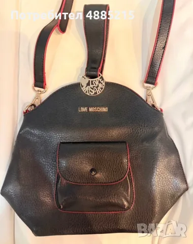 Оригинална чанта Love Moschino, черна с червен кант и  лого., снимка 2 - Чанти - 55886088