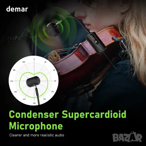 Двоен UHF безжичен микрофон за цигулка с щипка за микрофон с 1 приемник и 2 предавателя, Q2/VT-5, снимка 5 - Микрофони - 50301831