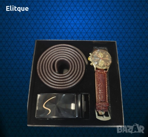 Мъжки подаръчен комплект - Часовник и колан с изискан дизайн, снимка 4 - Бижутерийни комплекти - 52778172
