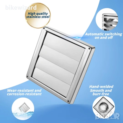 Вентилационна решетка от неръждаема стомана 150 мм с обратна клапа защита от атмосферни влияния НОВА, снимка 4 - Други стоки за дома - 53434726