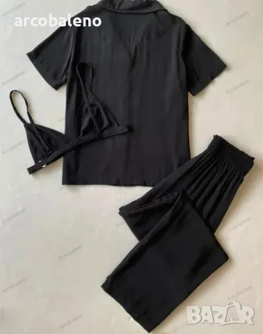 Ежедневна дамска едноцветна пижама от три части, 3цвята , снимка 5 - Пижами - 48634759