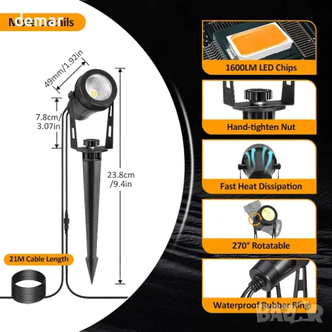 Градински светлини ECOWHO 21 метра, 6 броя * 3W, 12V LED външни прожектори, IP65, снимка 6 - Лед осветление - 49685763