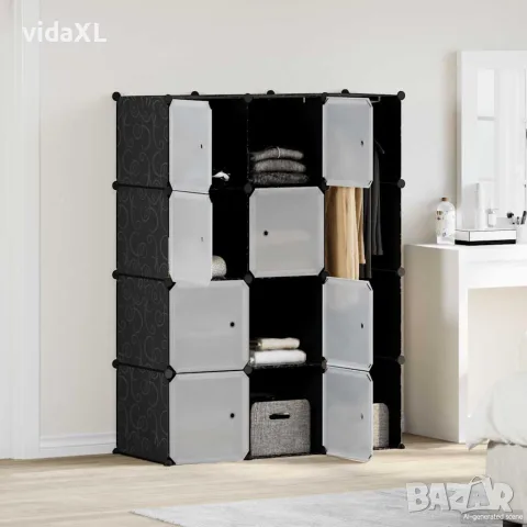 vidaXL Модулен шкаф с 9 отделения, 109x36,5x143 см, черно и бяло, снимка 2 - Шкафове - 56146354