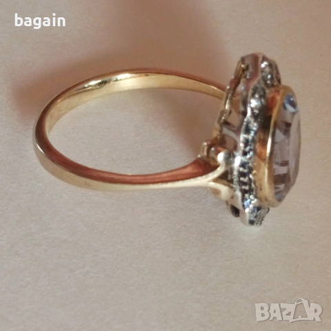 Сребърен пръстен с аквамарин и позлата., снимка 5 - Пръстени - 53138151