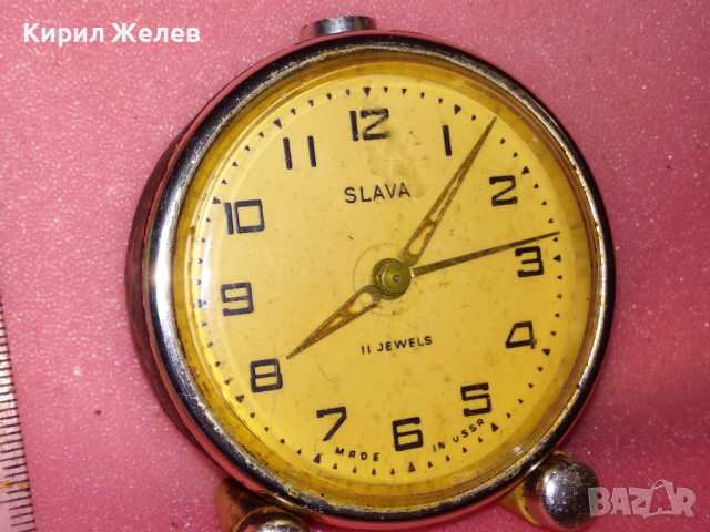 SLAVA MADE in USSR Стар КОЛЕКЦИОНЕРСКИ РУСКИ БУДИЛНИК МЕХАНИЧЕН НАСТОЛЕН ЧАСОВНИК СЛАВА СССР 43502, снимка 4 - Антикварни и старинни предмети - 44536230