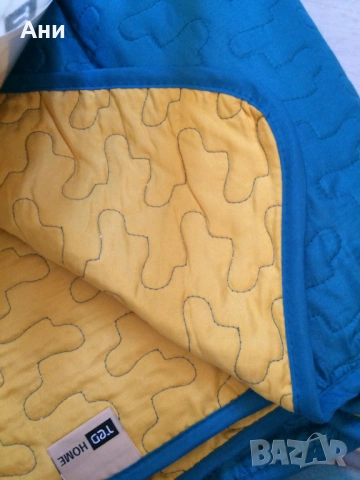 Чисто ново двулицево шалте - пачуърк аква и жълто., снимка 2 - Покривки за легло - 53695096