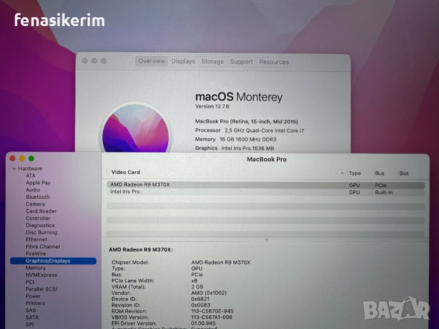 15.4' Retina Core i7 Apple MacBook Pro Mid 2015 16GB RAM/256GB SSD/Radeon R9/Бат 6ч, снимка 6 - Лаптопи за работа - 52086233