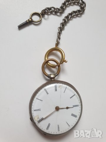 Стар сребърен джобен часовник с ключ, снимка 3 - Антикварни и старинни предмети - 40691565