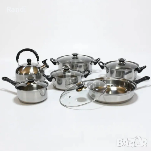Комплект от 12 части за всяка кухня. 3бр тенджери, тиган, касерола и чайник и капаци, снимка 5 - Съдове за готвене - 53252781