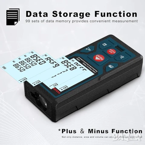 Цифров Лазерен Далекомер HANMATEK до 100м с 2 нивелира LCD дисплей, снимка 4 - Измервателни инструменти - 51007422