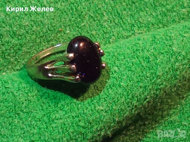 ПОСРЕБРЕН КРАСИВ АРТ ДЕКО СТИЛ СКЪПОЦЕНЕН ПРЪСТЕН с ШЛИФОВАН ЕСТЕСТВЕН АВАНТЮРИН - КАБОШОН 18622
