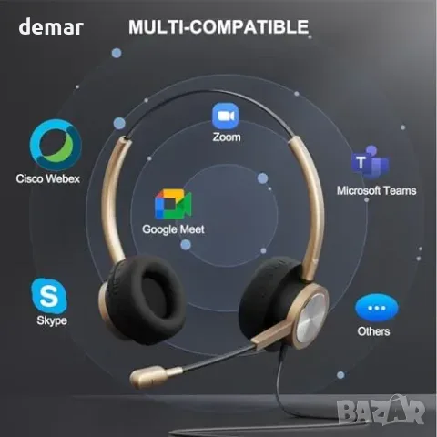 Златисти USB слушалки с шумопотискащ микрофон за работа и онлайн разговори, снимка 7 - Слушалки за компютър - 55827412