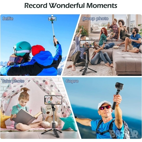 Професионален селфи статив с Bluetooth дистанционно и LED светлина , снимка 4 - Селфи стикове, аксесоари - 51639206