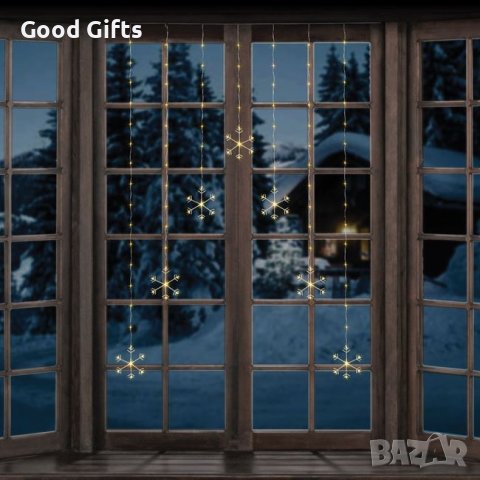 Коледни лампички LED Завеса със снежинки, Топло бяло, 147 LED